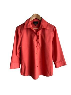 Foxcroft Wrinkle Free Shaped Blouse Sz 8 Pinky Orange Button Up Shirt Top Office